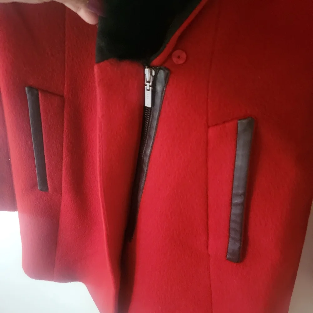 Blu Pepé | Faux Fur Wool Coat red Pea Coat medium